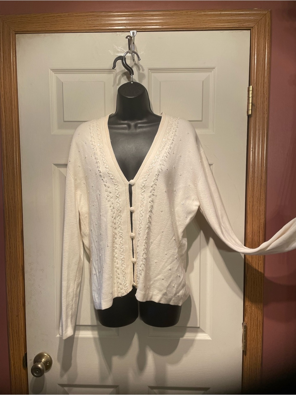 Classic Women's Cream Button-Front Sweater Cardigan